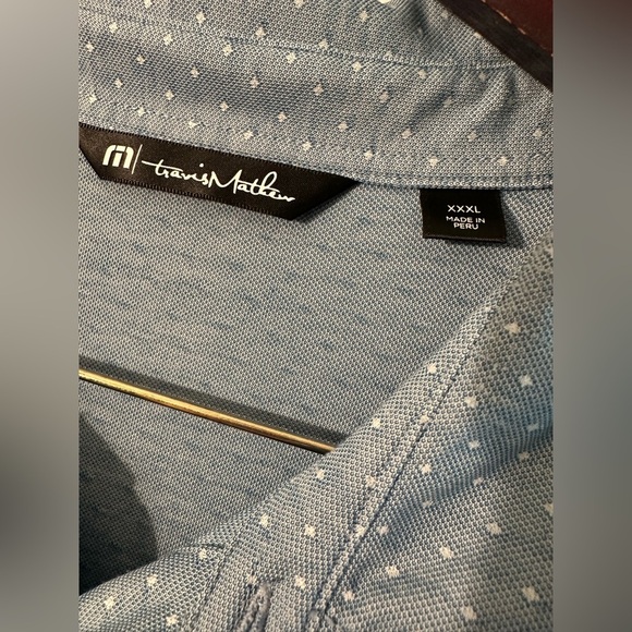 TRAVIS MATHEW XXXL Light Blue Polka Dot Golf Polo Pima Cotton Performance CLEAN - Picture 4 of 10